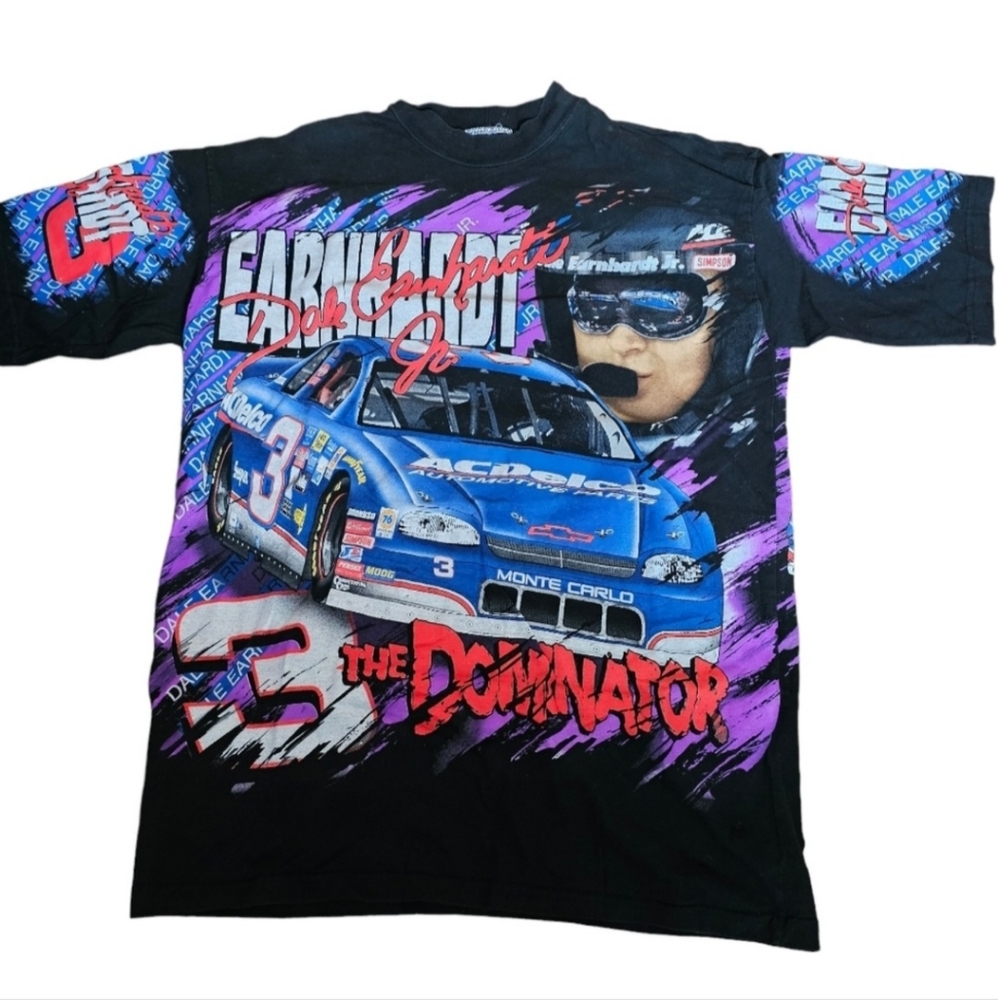 Dale Earnhardt Jr NASCAR Vtg 90s AOP All Over Print The Intimidator TShirt Large